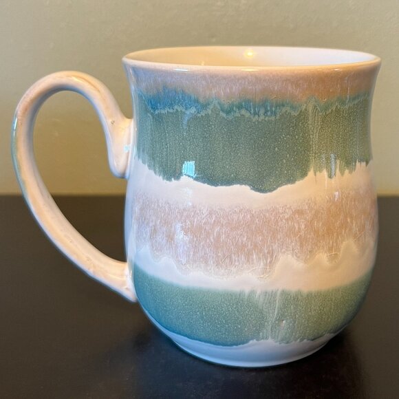 Jumbo Glossy Drip Glaze Ceramic Mug in Hues of Blue, Gray, Mauve Pink & White - Picture 1 of 10